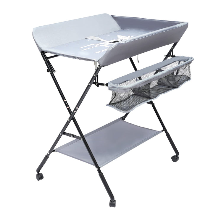 Klappbarer Wickeltisch Baby Wickelkommode Mobiler Wickelregal Höhenverstellbar, 25kg Tragfähigkeit f