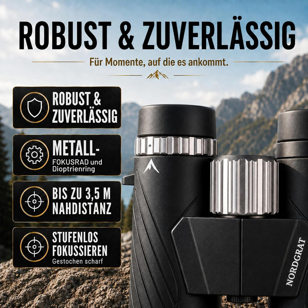 Fernglas 10x42 für Erwachsene – IPX7 wasserdicht, BAK-4-HD-Prisma, FMC-Linsen, phasenkorrigiert, für