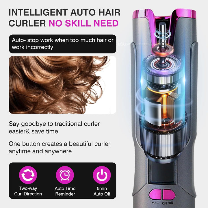 Automatischer Lockenstab, Tragbarer Kabelloser Automatischer Lockenstäbe Automatisch Rotierender Loc