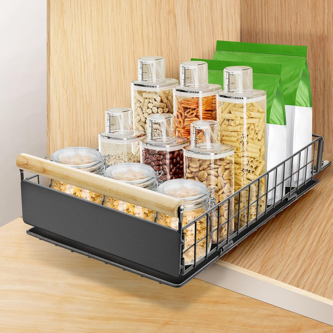 AirOpen Ausziehbare Schublade Küche, Hochwertiger Karbonstahl Ausziehbarer Schrank Organizer, Ultral