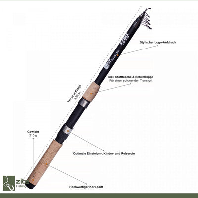 Zite Fishing Angelset Forellen Angeln / 2 Teleskopruten 2,40m / 2 Angelrollen mit Schnur Bespult + A