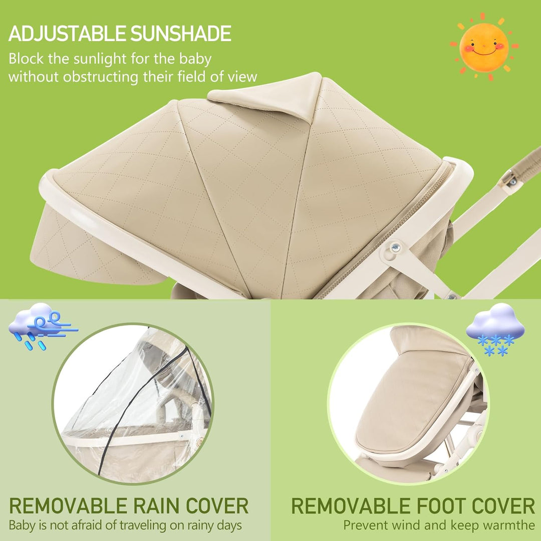 Zkiprm 3-in-1-Kinderwagen, 3-in-1-Reisesystem mit Autositz, mit Regenschutz, Aluminiumrahmen, Stadtw
