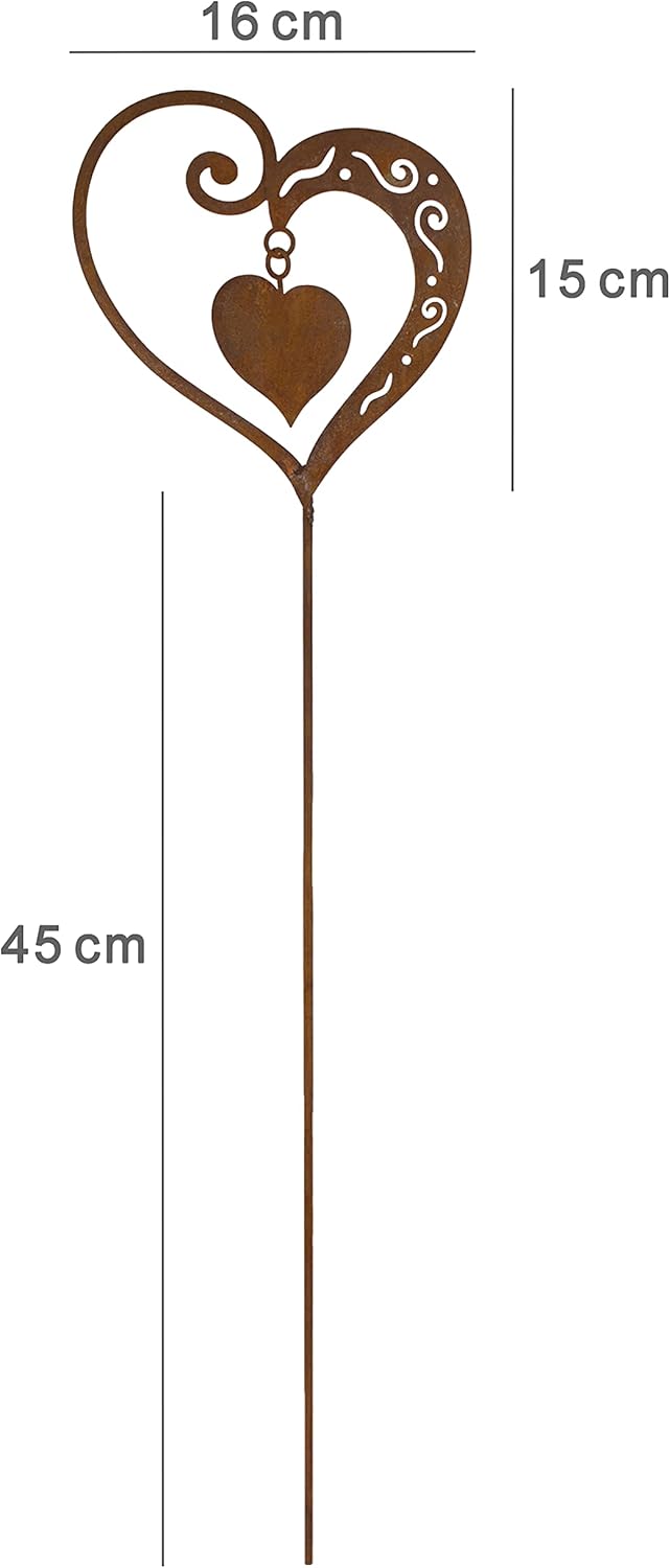 Herz Stecker Metall mit Herz innen Edelrost Gartendeko H=60 cm Motiv 3 Höhe 60 cm, Motiv 3 Höhe 60 c