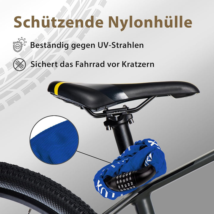 Fahrradschloss - 1m Kette, Fahrradschloss Hohe Sicherheit, Zahlenschloss, Fahrradschloss Kinder, Rob