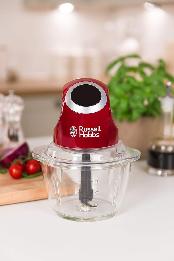 Russell Hobbs Zerkleinerer elektrisch Mini [Glasbehälter inkl. Aufbewahrungsdeckel] Desire Rot (500m