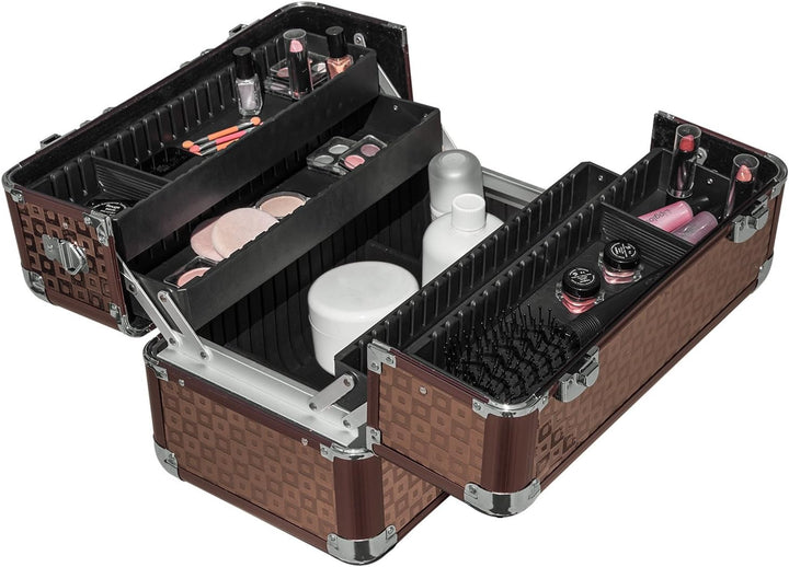 anndora Beauty Case Alu Kosmetikkoffer Schminkkoffer Werkzeugkoffer - Braun Karo Fs02 Braun / Braun,
