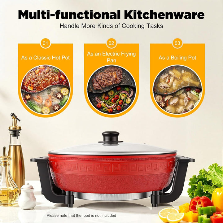 MEHOOSPVN 6L Elektrischer Hot Pot Twin Kochtopf Hot Pot Topf Stieltopf Feuertopf Suppentopf mit Deck