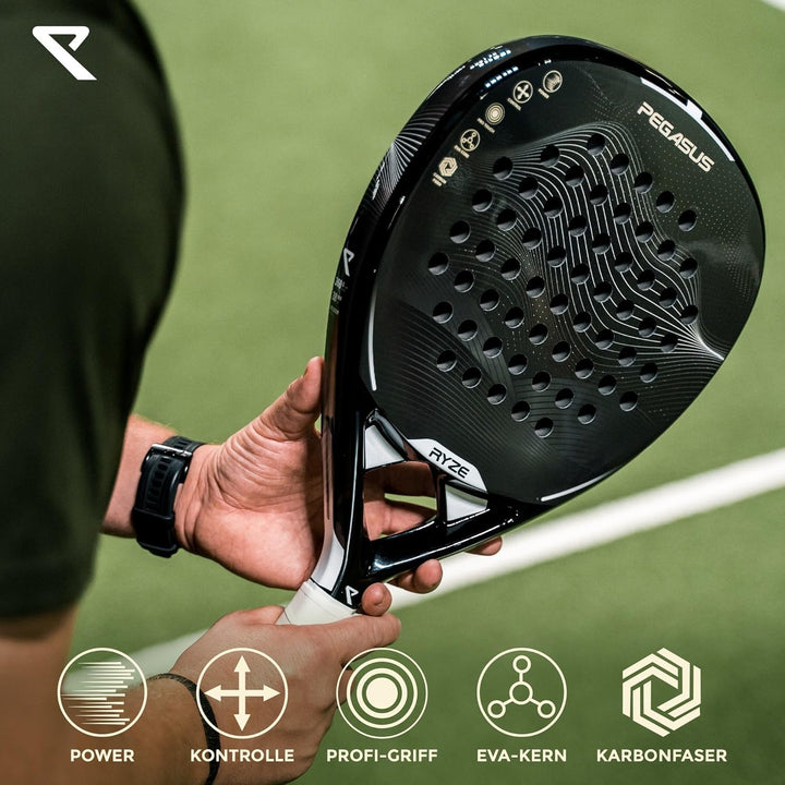 RYZE PEGASUS – Padel Schläger aus 100% Kohlefaser - Maximale Power & Kontrolle - 360g Leicht & Langl