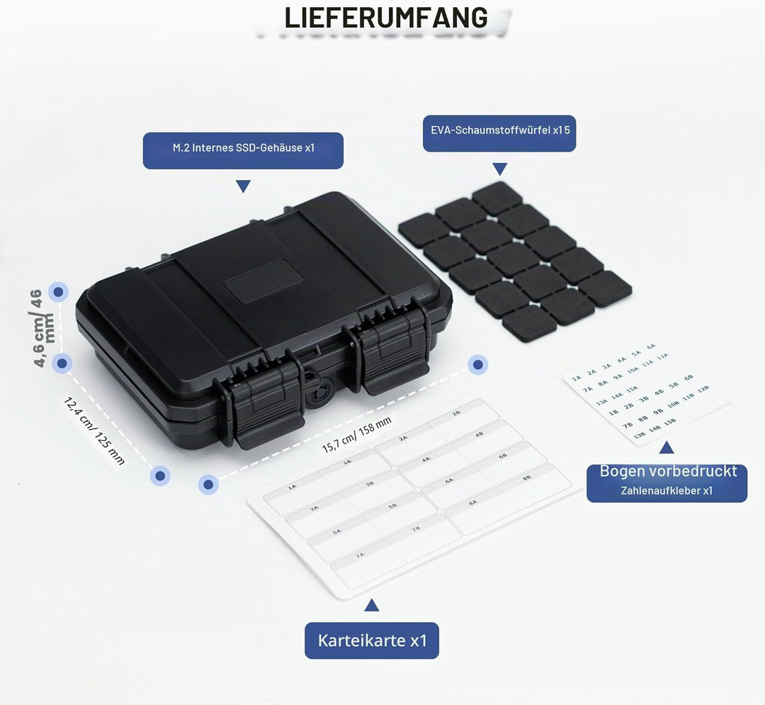 15 Slots M.2 2280/2260/2242/2240/2230 Speichergehäuse, Wasserdichtes und stossfestes M.2 SSD Case mi