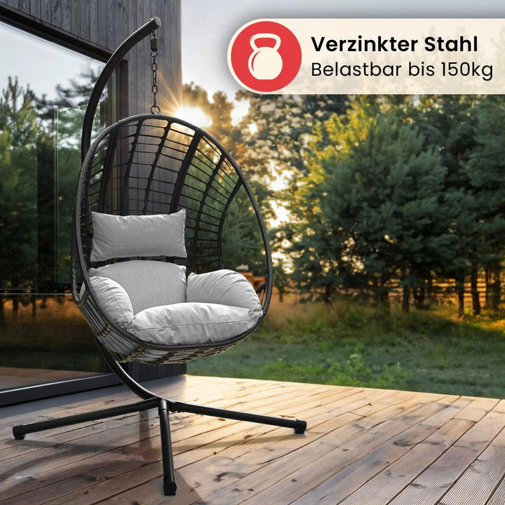 Swoods XXL Hängesessel mit Gestell - Hängesessel Für Indoor und Outdoor - Inkl. Kissen - Egg Chair -