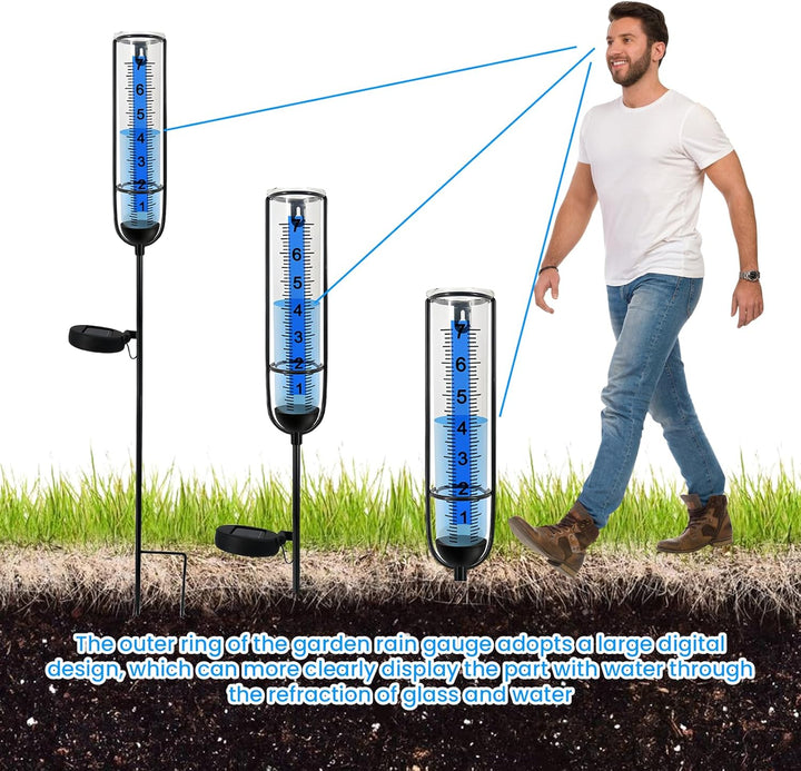 Regenmesser für den Aussenbereich mit Licht, Regenmesser für Garten Frostsicher, Outdoor Regenmesser