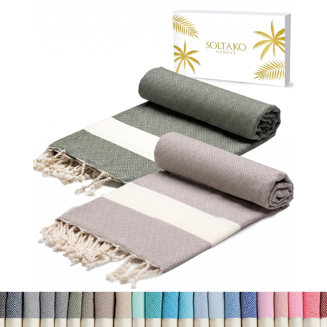 SOLTAKO Fouta Diamant Premium Hamamtuch 100x200 cm, 100% Baumwolle, schnelltrocknend & saugfähig, St