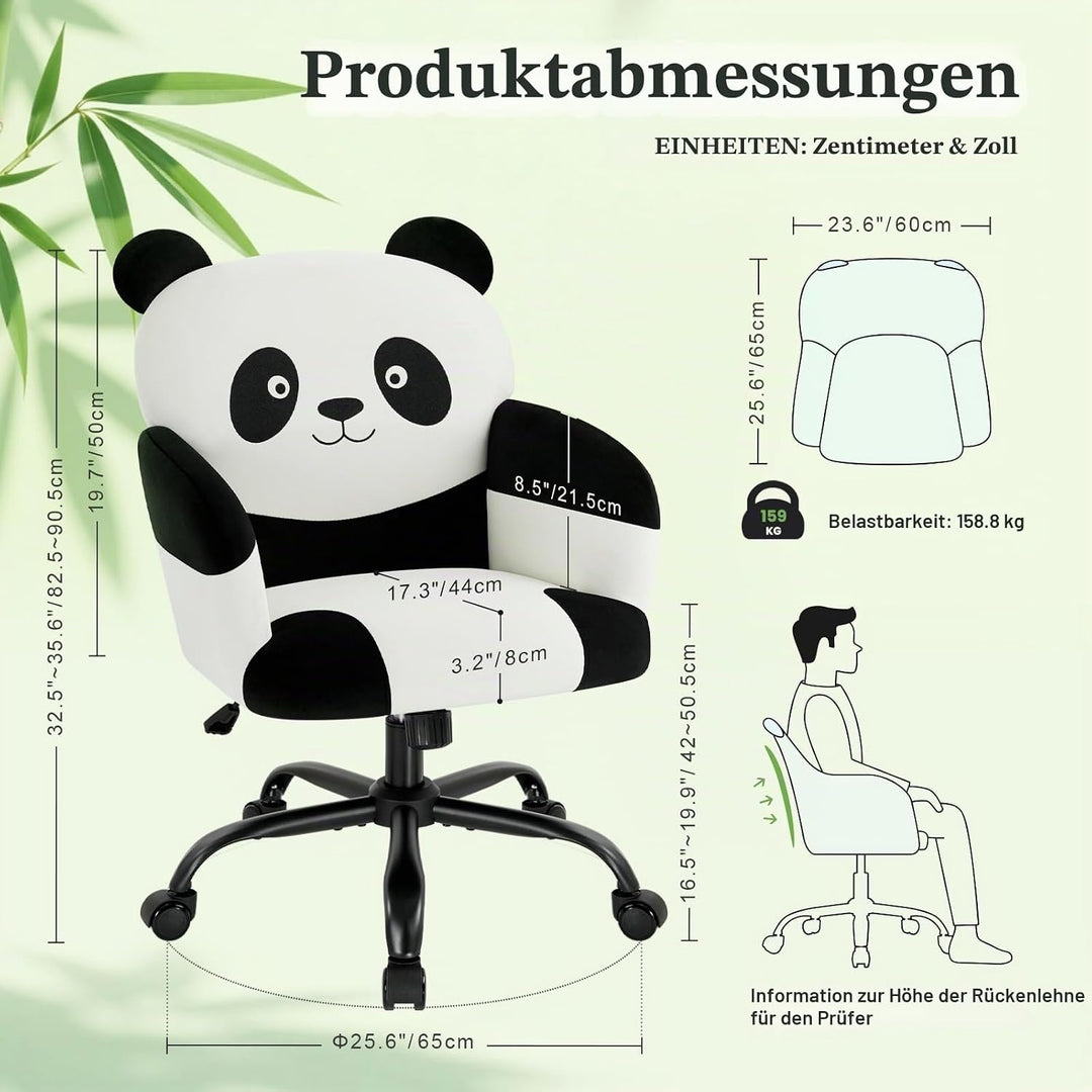 IWMH Bürostuhl,Ergonomisch Homeoffice Stuhl mit breiter Sitzfläche,Schreibtischstuhl mit Panda-Muste