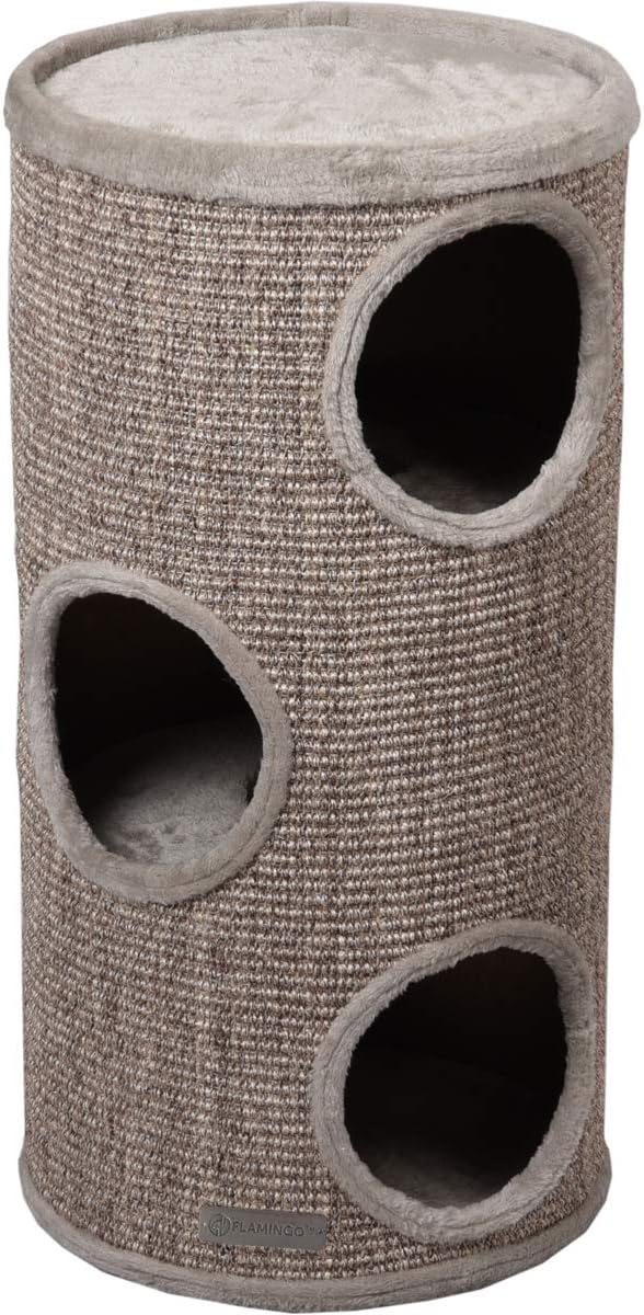 kratztonne für Katzen – Flamingo Greta M – 70 cm – Ø 36 cm – Sisal & Plüsch – 3 Etagen