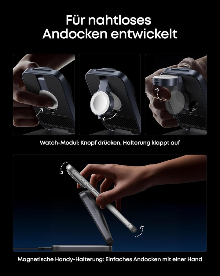 Anker Prime 3-in-1 Ladestation, AirCool kabelloses Ladegerät, 25W Qi2.2-Zertifiziert, kompakt & falt