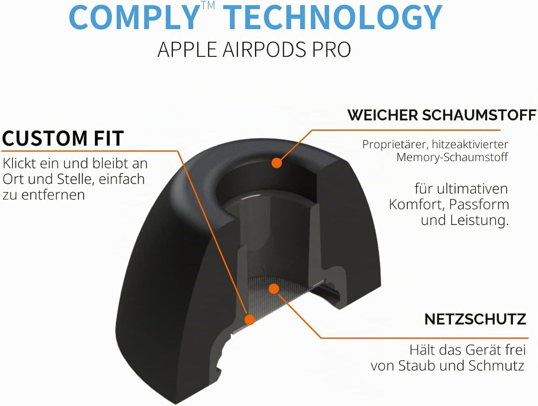 Comply Premium Schaumstoff-Ohrpassstücke, kompatibel mit AirPods Pro, Version 2.0, kleine Grösse, 3