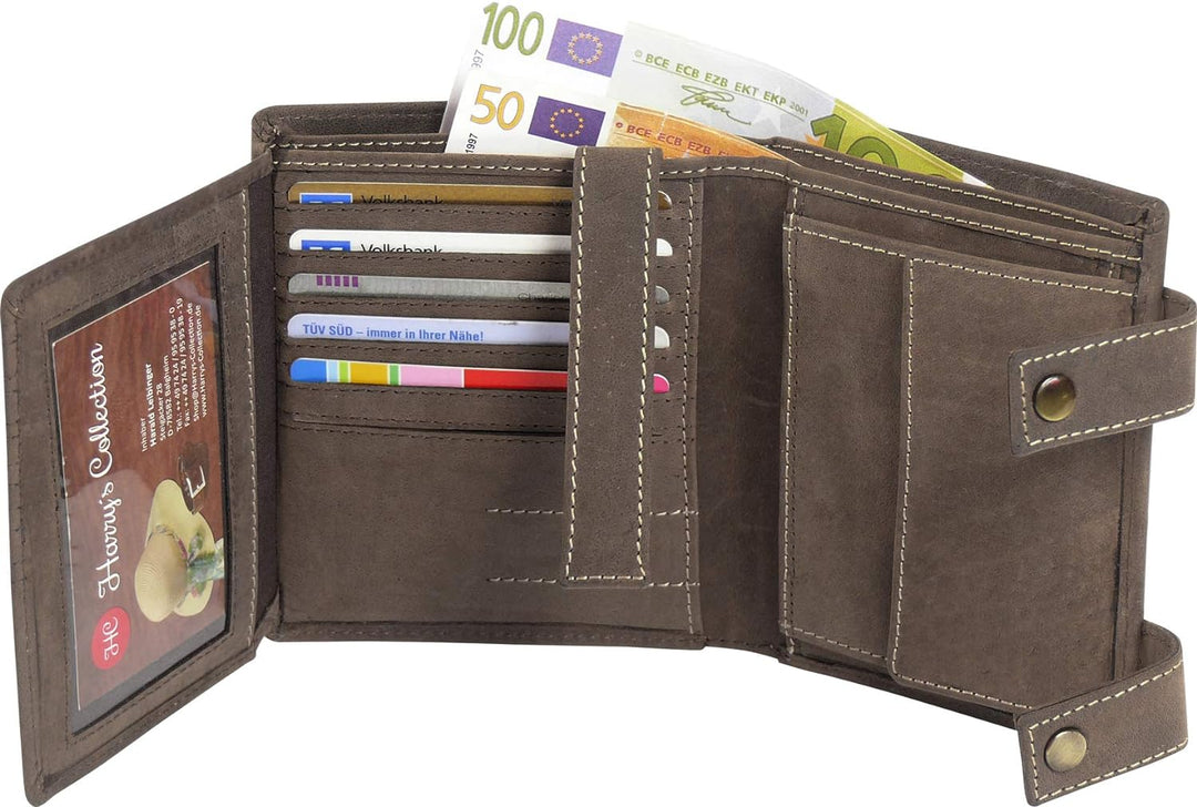 Harrys-Collection Herren Geldbörse mit Wolf Motiv aus hochwertigem Leder + RFID mit Kette Vintage Lo
