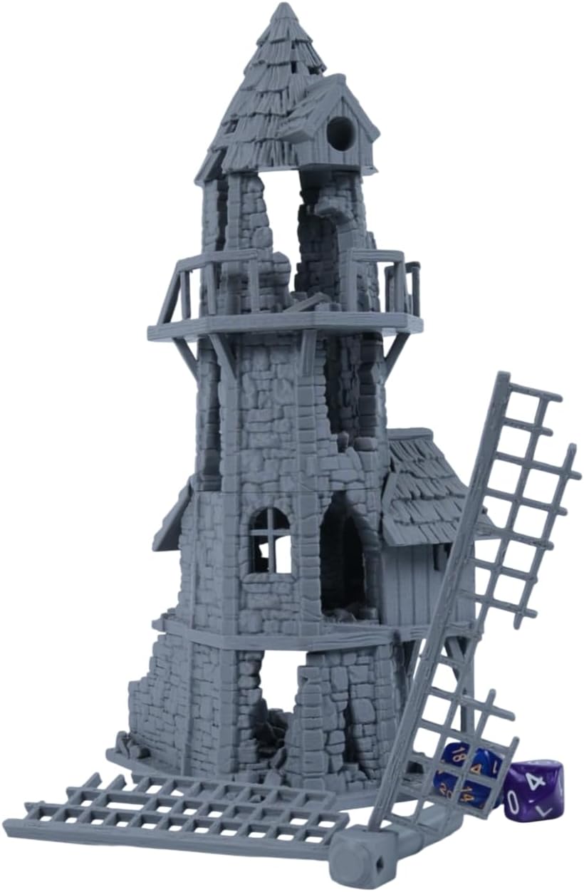 Mittelalterliche Mühlenruine – Tabletop-Gelände aus grauem Stein im 28mm-Massstab für RPGs und Warga
