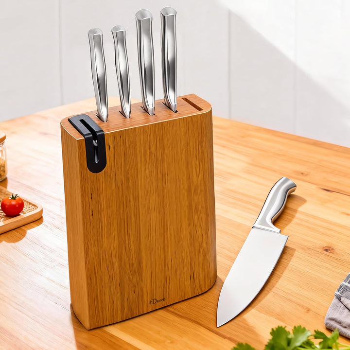 Dmore Messerblock mit Messer, 6-Teilig Küchenmesser Set mit Block und Schleifer, Premium-Edelstahl-M