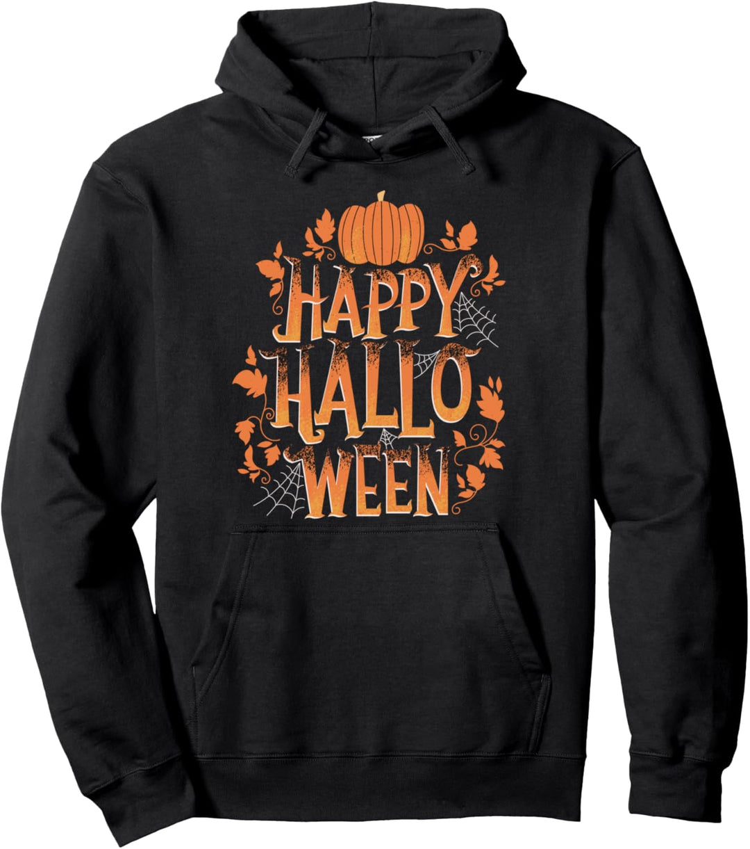 Retro Vintage Happy Halloween Kürbis Spinnennetz Ranke Pullover Hoodie