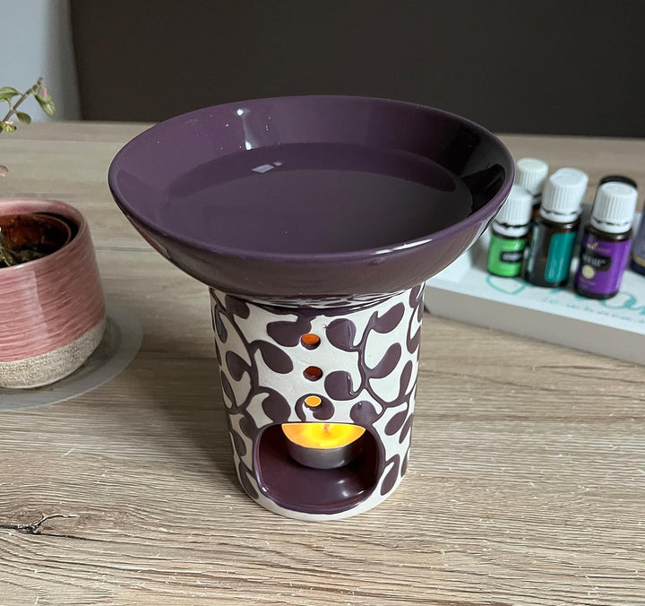 Duftlampe Liane Aubergine, grosse, abnehmbare Schale, Fair Trade, Aromalampe aus Keramik