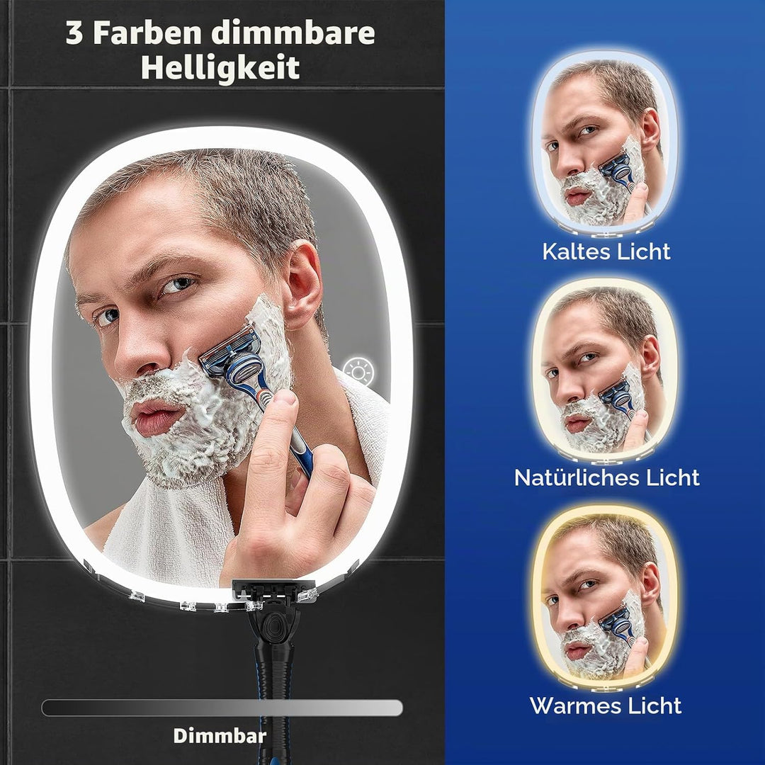 FASCINATE Rasierspiegel AntiBeschlag-Duschspiegel, 3 einstellbare Lichtfarben Schminkspiegel mit Ras