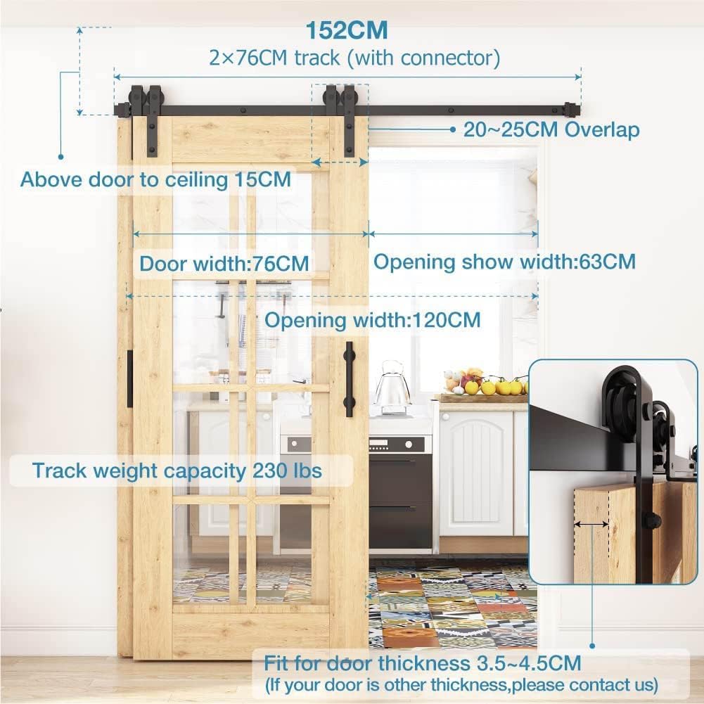 WINSOON 150CM einläufige Bypass-Schiebetürschiene, Doppeltür-Kit, robuste Schiebetür, einbahnig, ant