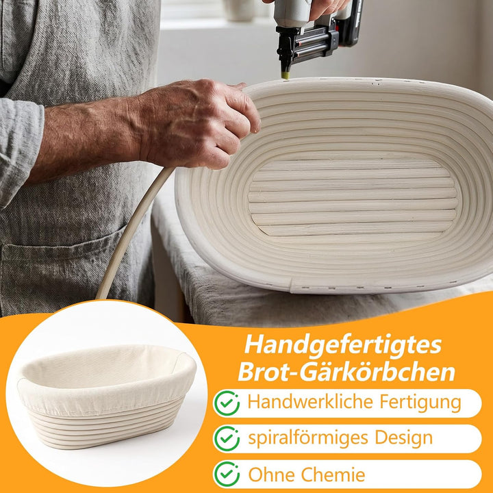 Gärkörbchen Oval 28x14x8 cm aus Natur-Rattan – Brot Gärkorb mit Leineneinsatz, Perfekt zum Gären von