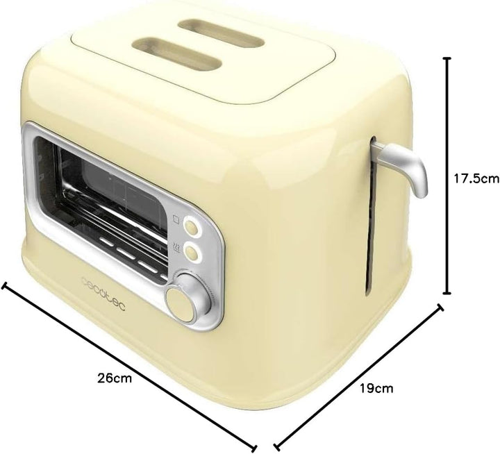 Cecotec Vertikaler Toaster RetroVision Yellow, 700W Leistung, 2 Extra-breite Schlitze, Einzigartiges
