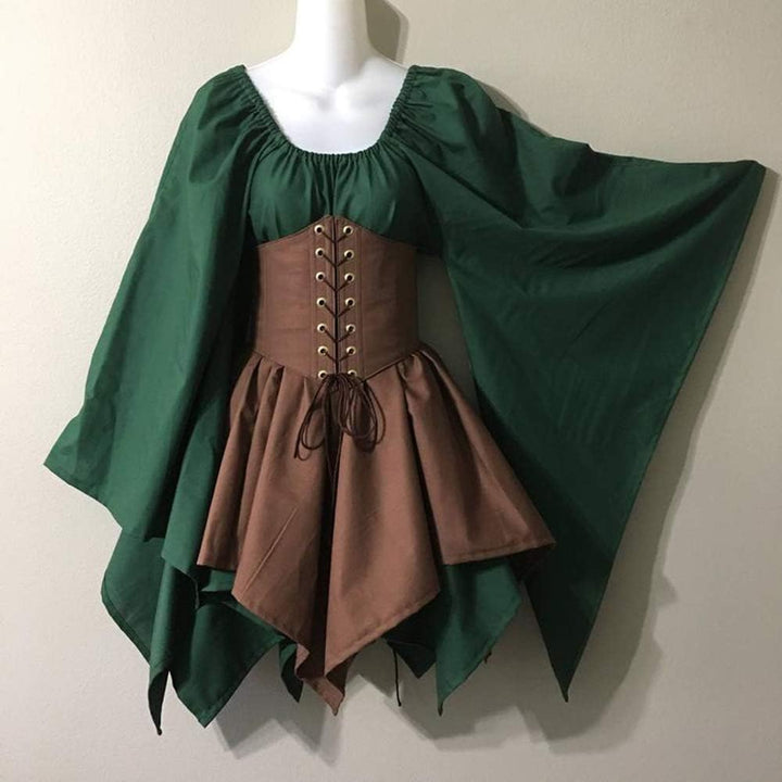 Traditionelles irisches Kleid für Damen, Renaissance, Mittelalter, Kostüm, ausgestellte Ärmel, Korse