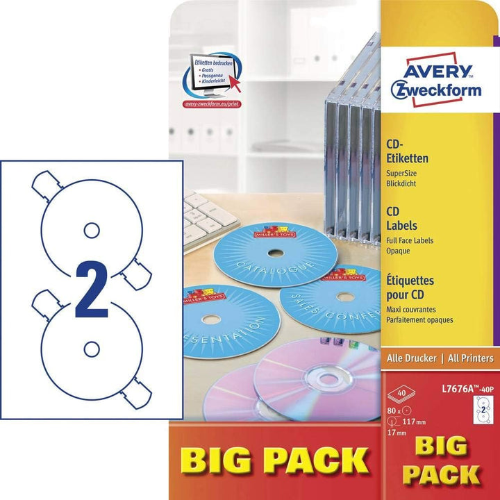 AVERY Zweckform L7676A-40P selbstklebende CD-Etiketten & Verbatim CD-R Extra Protection, CD-Rohlinge