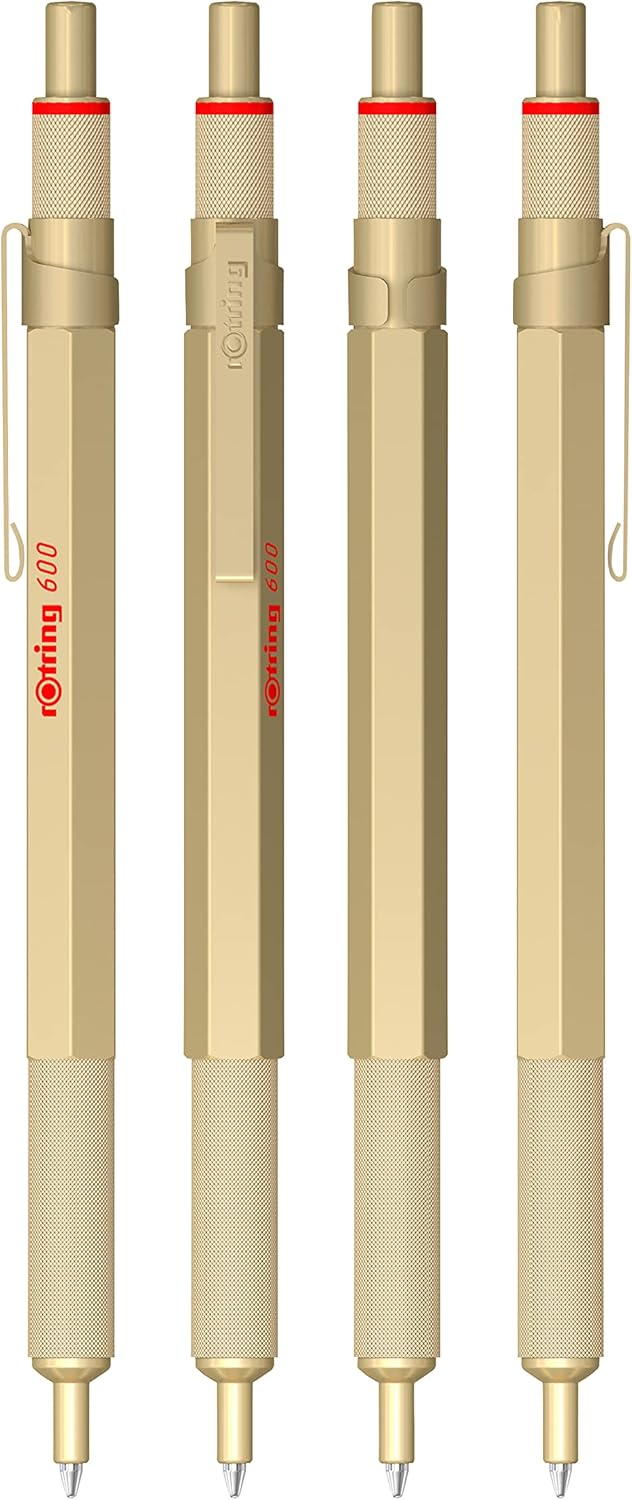 rOtring 600 Kugelschreiber | mittlere Spitze | Schwarze Tinte | Gold Schaft | nachfüllbar, 1 Stück (