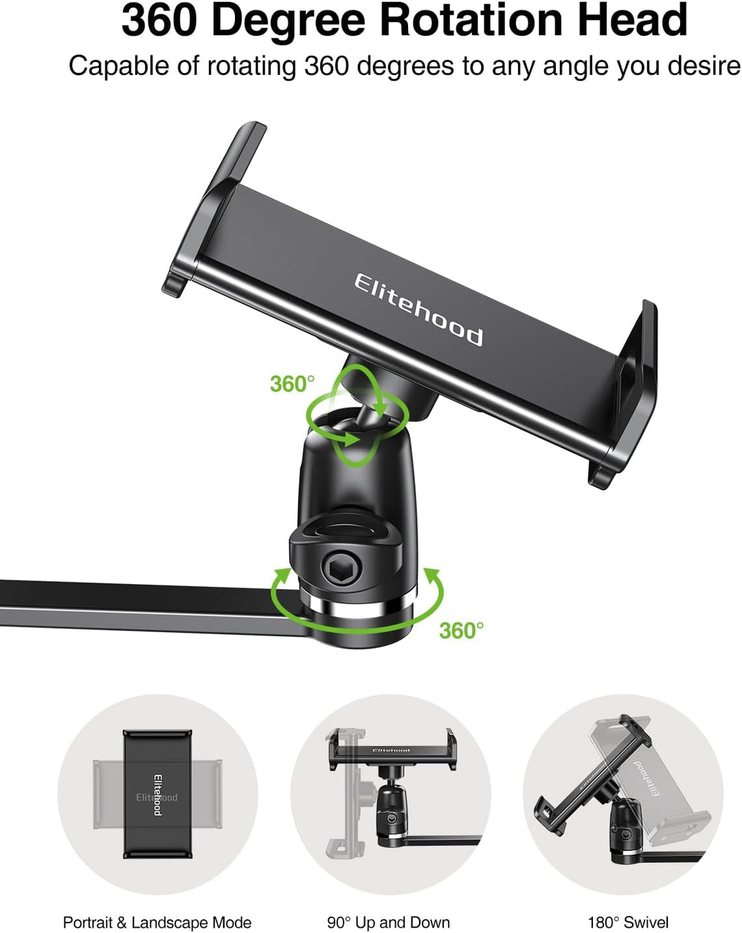 elitehood 22cm Langarm iPad Halter für Mikrofonständer | 360° Verstellbare Aluminium Tablet Halter f
