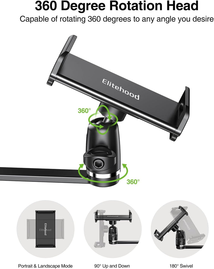 elitehood 22cm Langarm iPad Halter für Mikrofonständer | 360° Verstellbare Aluminium Tablet Halter f