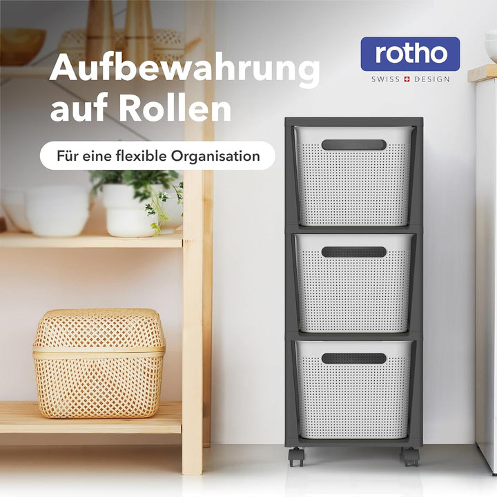Rotho Brisen Rollcontainer mit 3 Schubladen, 3 x 16 l (36,6 x 30 x 77 cm) Weiss, Weiss