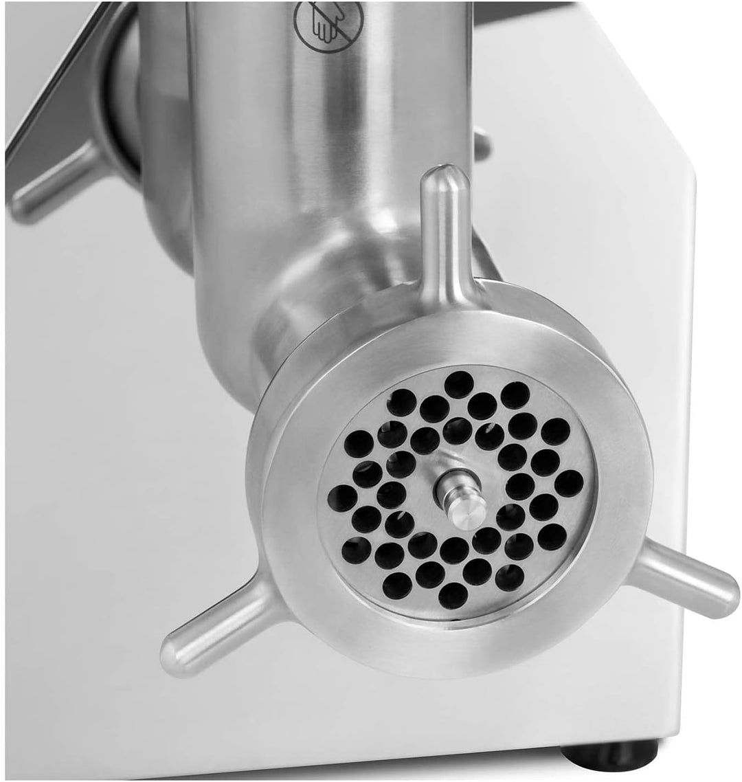 Royal Catering Fleischwolf elektrisch Edelstahl 1100 W 480 kg/h inkl. 2 Lochscheiben (Ø 4,5 / 8 mm)