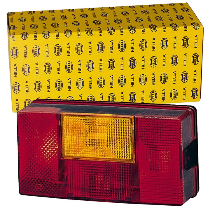 HELLA - Heckleuchte - Glühlampe - 12/24V - Anbau - Lichtscheibenfarbe: rot/gelb - Stecker: Flachstec