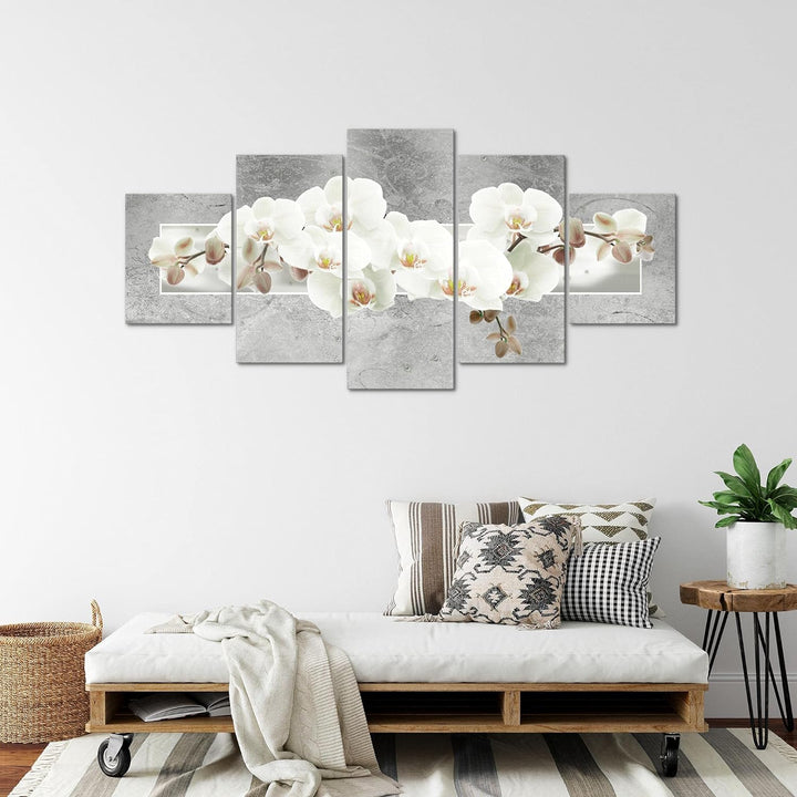 Runa Art - Bilder Blumen Orchidee 200 x 100 cm 5 Teilig XXL Wanddekoration Design Grau 203551c 200 x
