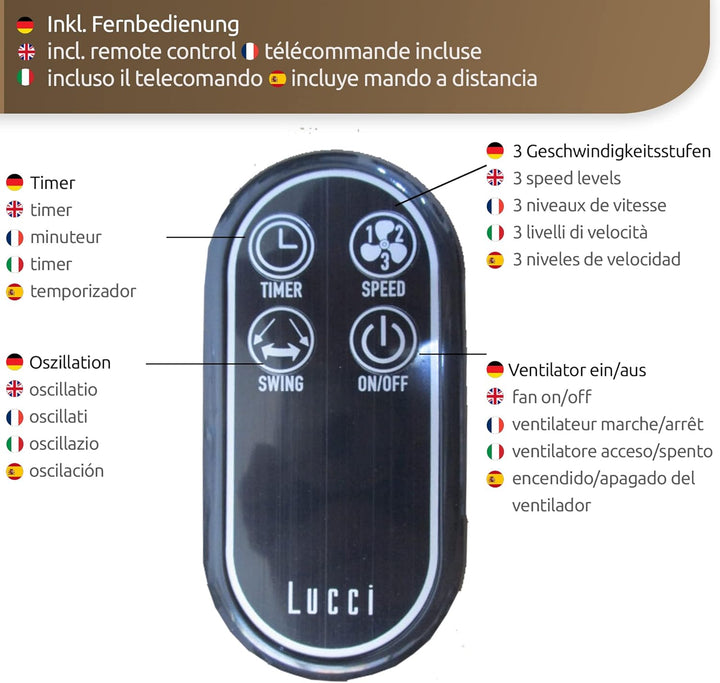 LUCCI AIR Breeze Wandventilator mit Fernbedienung, Stahl,