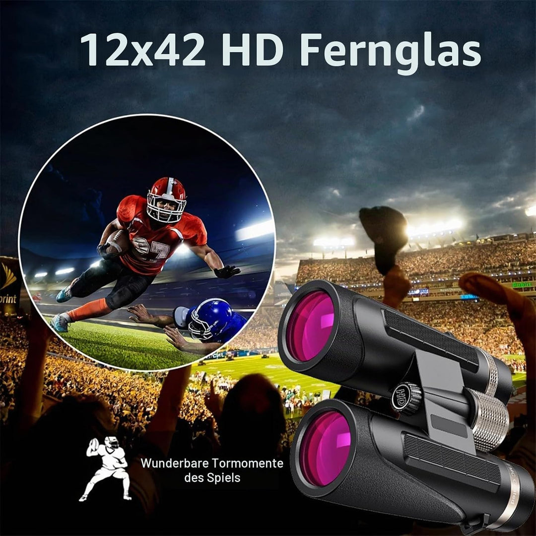 Fernglas 12x42, Magnesium Fernglas mit Nitrogenfüllung und wasserdicht, BAK4 HD Prisma + FMC Objekti