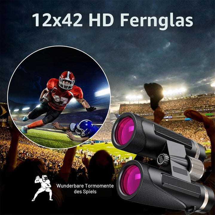 Fernglas 12x42, Magnesium Fernglas mit Nitrogenfüllung und wasserdicht, BAK4 HD Prisma + FMC Objekti