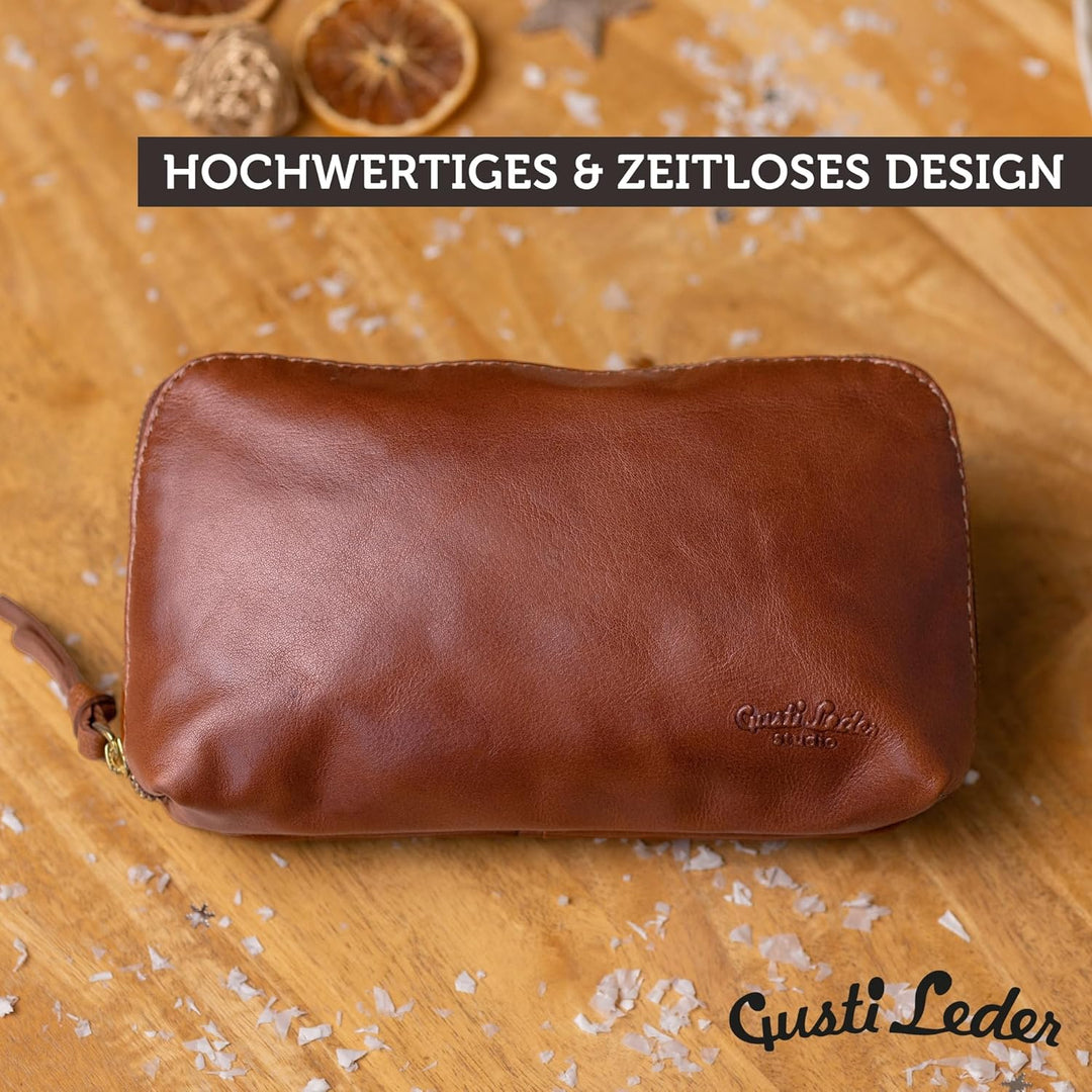 Gusti Waschtasche Leder - Eli Damen und Herren Kulturtasche Kulturbeutel Kosmetiktasche Ledertasche