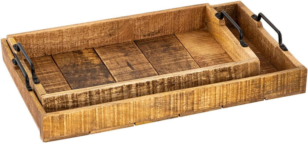 casamia Holztablett Set 2 Stück 46x31cm Serviertablett Tablett Holz Serviertablett Deko Tablett aus