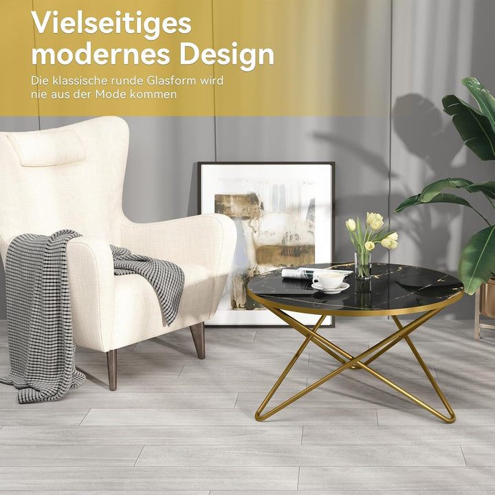 HOLTICO Tisch Beistelltisch Rund Schwarz Gold,Wohnzimmertisch Sofatisch für Wohnzimmer Garten Balkon