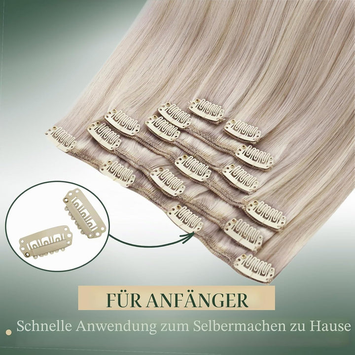 Ugeat Clip in Extensions 50cm Blond Echthaar Extensions Clip Haarverlängerung Echthaar Aschblond mit
