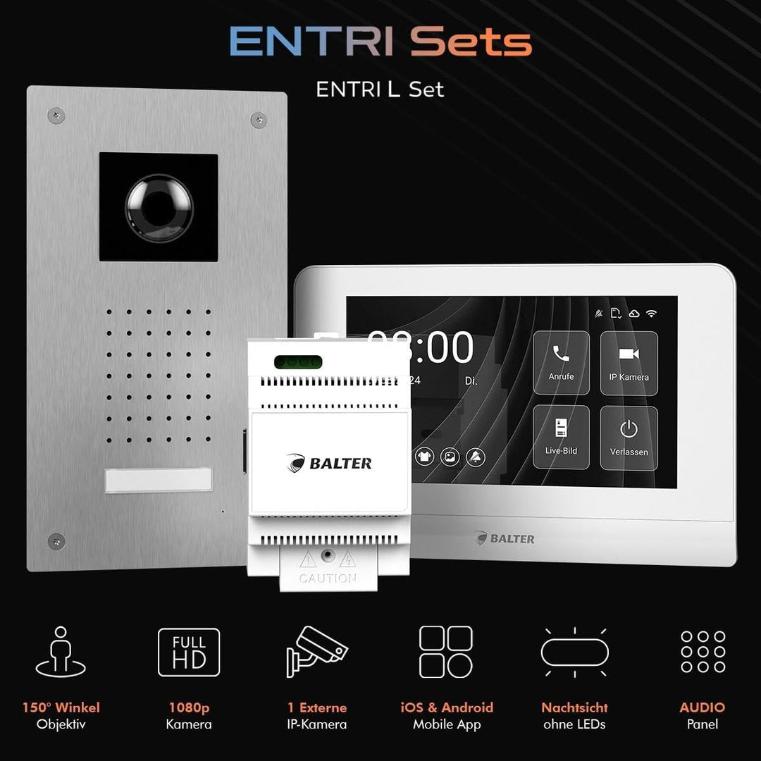 Nonic Balter ENTRI L Video Doorbell Unterputz Türklingel mit Kamera und 2X 7 Zoll Touchscreen HD WLA