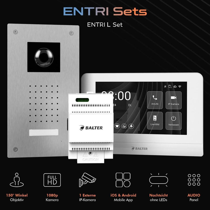 Nonic Balter ENTRI L Video Doorbell Unterputz Türklingel mit Kamera und 2X 7 Zoll Touchscreen HD WLA