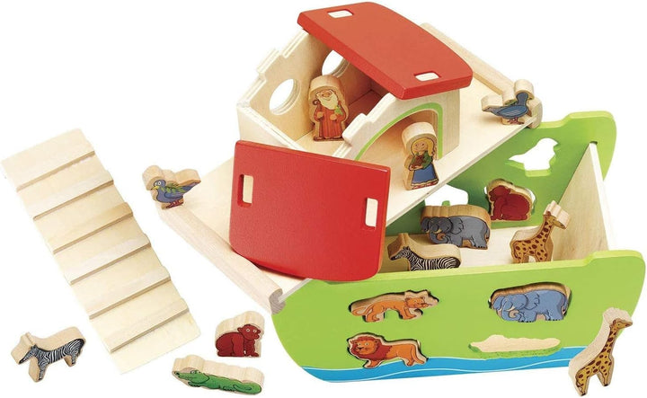 Eichhorn 100002084 - Steckspiel Arche Noah mit 16 Steckfiguren, abnehmbare Dach- und Rumpfteile, 14x
