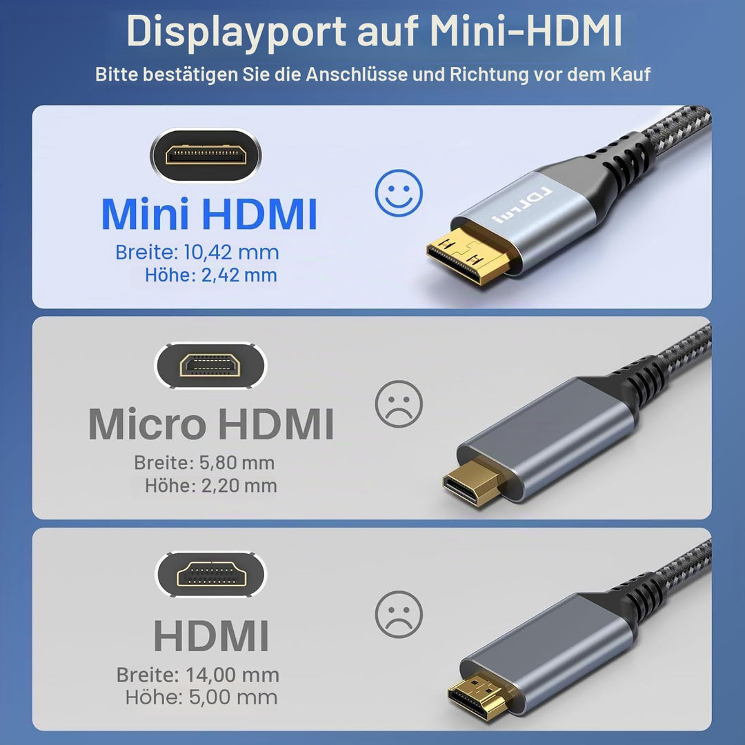 LDLrui DisplayPort zu Mini HDMI Kabel 2m [Biegefest, Hochgeschwindigkeits] Unterstützt 4K@60Hz, 2K@1