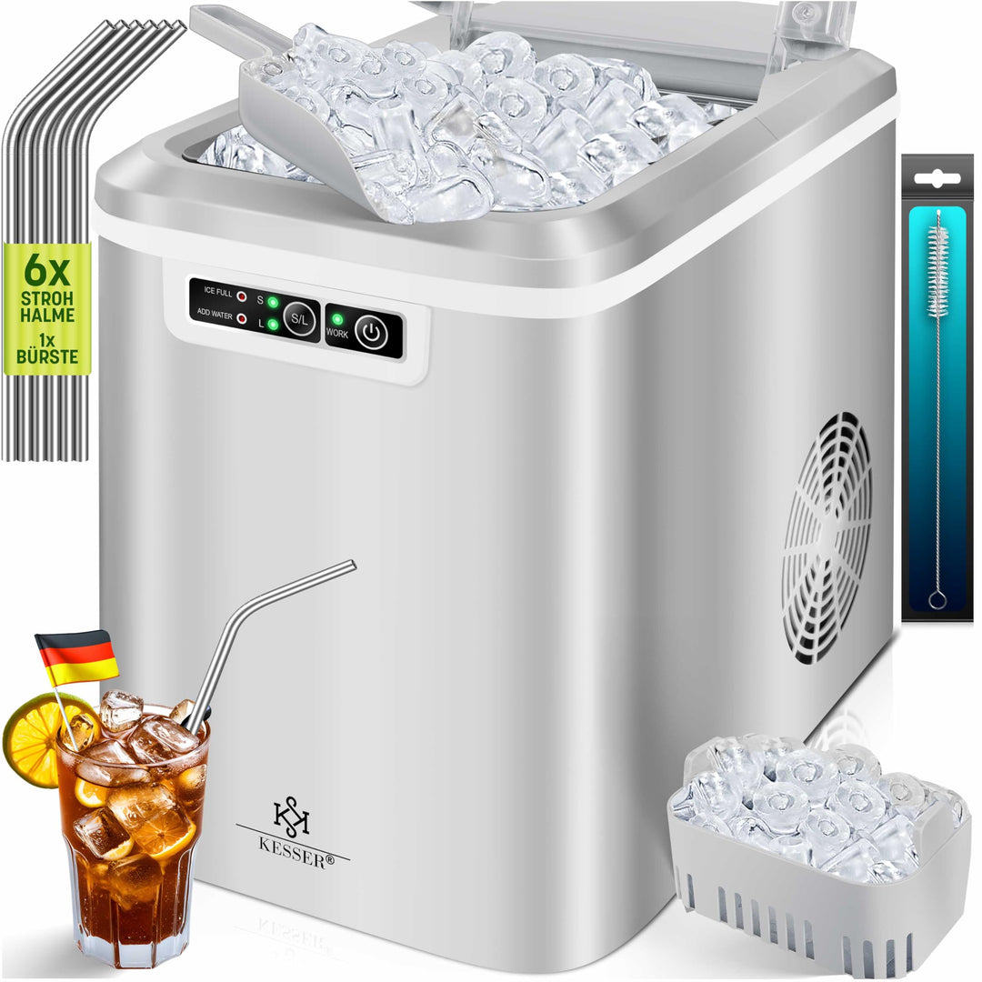 KESSER® Eiswürfelbereiter | Eiswürfelmaschine Edelstahl | Ice Maker | 12 kg 24 h | Zubereitung in 7